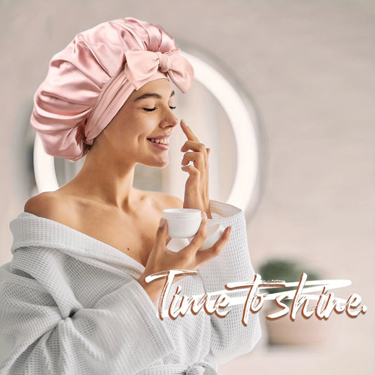 1 luxurious pink satin hat with adjustable straps and bow accents - soft hair protection for both women and men, comfortable ruf