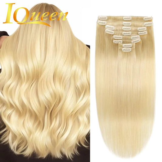 #613 Clip In Hair Extensions 26Inches Blonde Long Straight Clip In Human Hair Extensions Natural Black Hairpieces For Women 120G